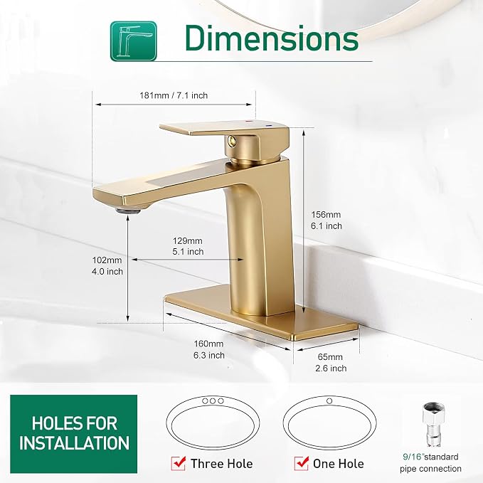 VOTON Brushed Gold Bathroom Sink Faucet Single Handle Bathroom Faucets - Image 5