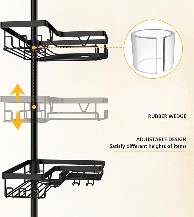 Shower Caddy Tension Pole, 4 Adjustable Corner Shower Caddy - Image 4