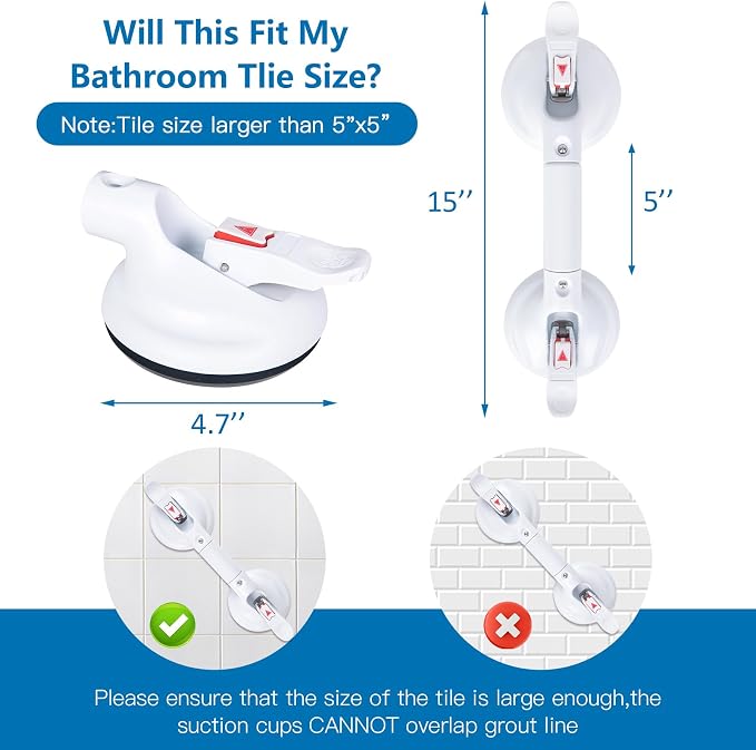 15inch Upgrade Suction Shower Grab Bar, Portable Shower Handle Bar Suction Grip - Image 3
