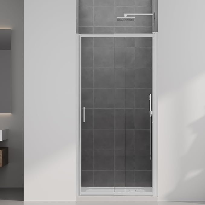 34-37" W x 72" H Pivot Swing Glass Shower Doors, 180° Rotating Retractable by ShowerDoor