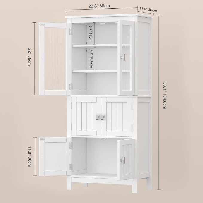 53.1" H Tall Bathroom Storage Cabinet, Bathroom Floor Cabinet - Image 3