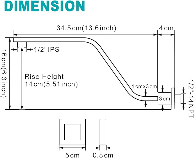16 Inch S Shape Matte Black Shower Head Arm, Square Wall Mounted Shower Arm and - Image 7