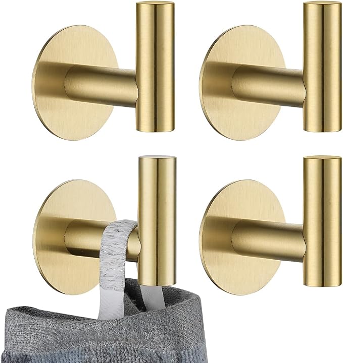 JQK Self Adhesive Towel Hook Gold, No Drill Stick on Coat Robe Clothes Wall Hook by Homeimprovement