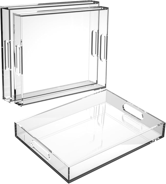 Acrylic Serving Tray Set of 2-16x12 & 15.4x11.9 Inch Clear Luxury Trays - Image 8