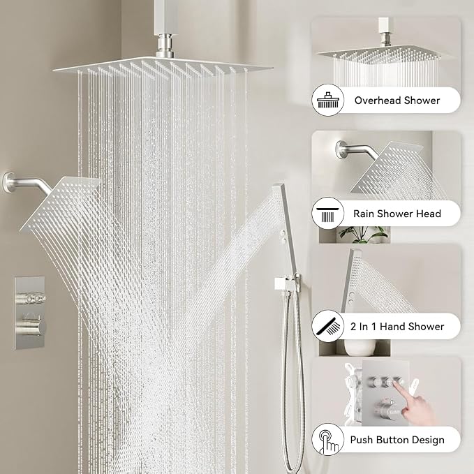 Thermostatic Shower Systems Brushed Nickel Shower Faucets Sets, STARBATH 12+ 8" - Image 2