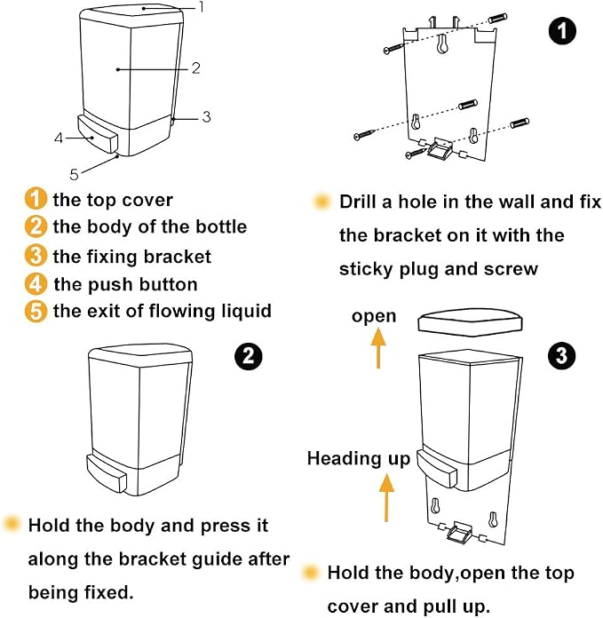 Evhome Manual Soap Dispenser Wall Mount Hand Sanitizer Dispenser 33.8oz - Image 5