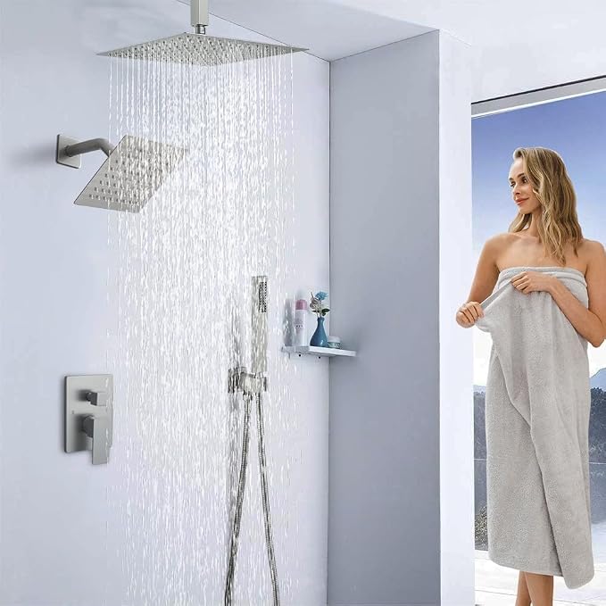 Brushed Nickel Shower System, Knob Switch Diverter Shower Faucet Set - Image 2