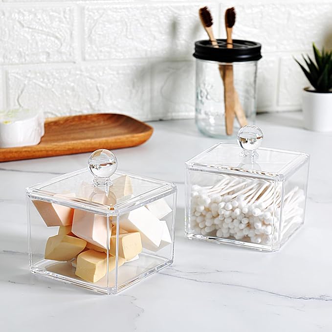 Modern Square Qtip Holder Acrylic Bathroom Vanity Countertop Storage Organizer - Image 3