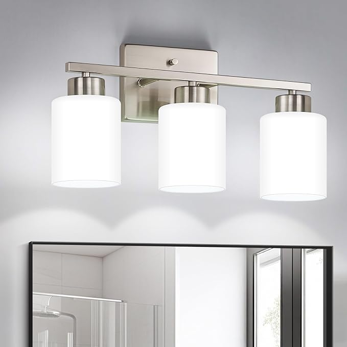 Brushed Nickel Bathroom Light Fixtures, 3-Light Modern Vanity Light Over Mirror by FonmYim