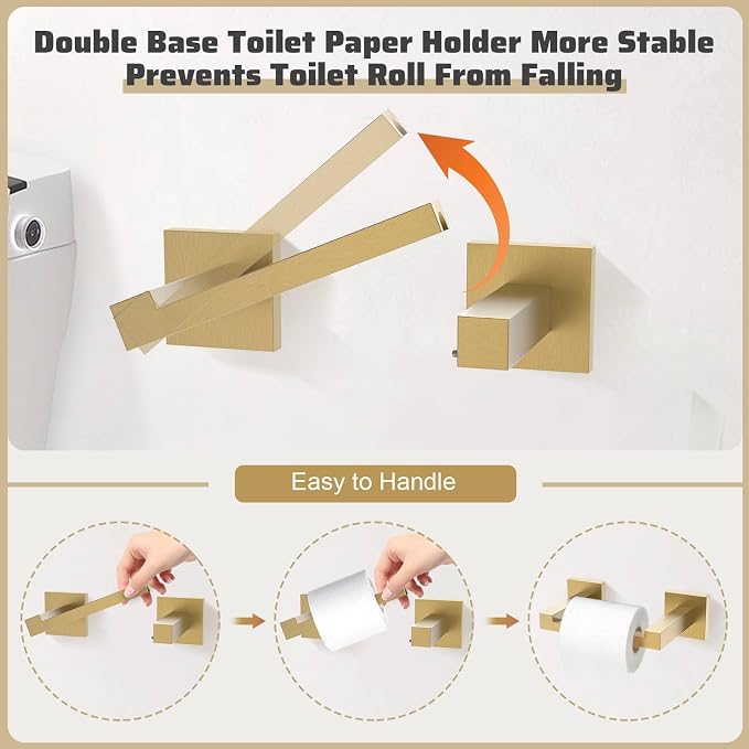 TNOMS 5-Piece Towel Bar Set Brushed Gold Bathroom Hardware Accessories Set - Image 2