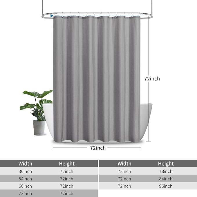 2-in-1 Waterproof Fabric Shower Curtain or Liner, Linen Textured, Breathable - Image 3