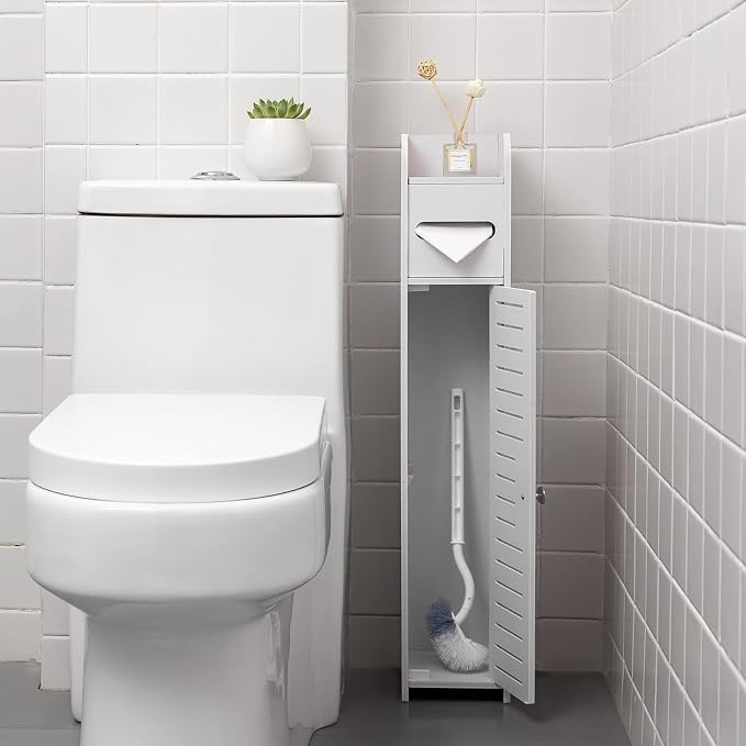 AOJEZOR Toilet Paper Holder Stand: Small Bathroom Storage Cabinet - Image 5