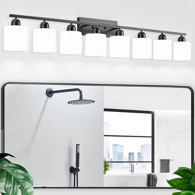 8 Light Black Bathroom Light Fixtures Over Mirror by FAISHILAN