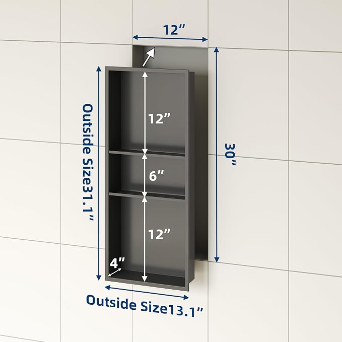 Neodrain 12X30 in Shower Niche, Gun Metal 3-Tier Wall Niche Stainless Steel - Image 3