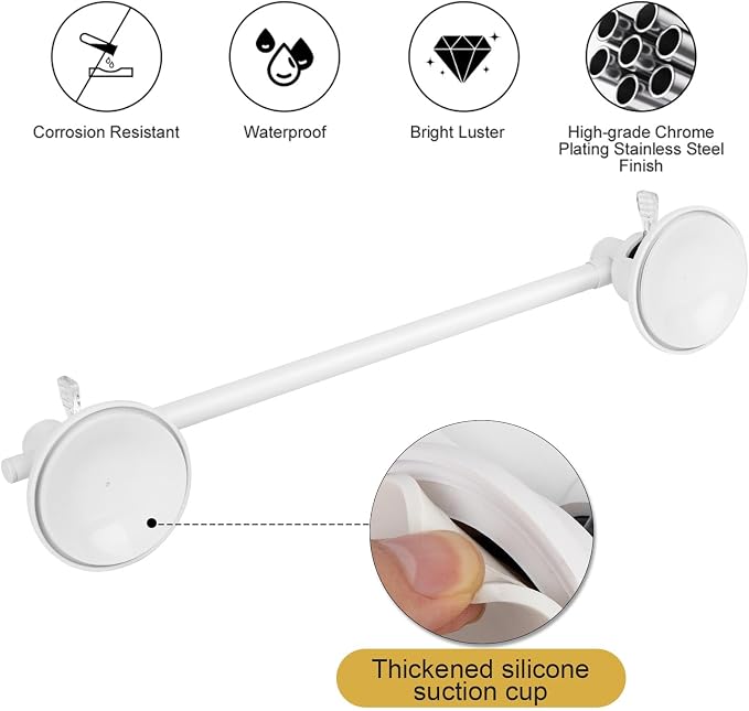 Suction Cup Towel Bar for Shower, 15.75''-25.6'' Adjustable Stainless Steel - Image 4