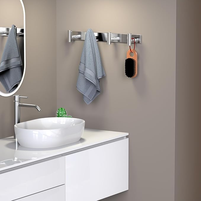 HUFEEOH 2 Pack Coat Rack Wall Mount, Stainless Steel T Shaped 4 Hooks Coat Hooks - Image 7