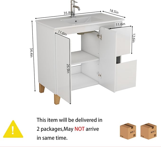 36-Inch Bathroom Vanity with Ceramic Sink Combo, Freestanding Modern Bathroom - Image 2