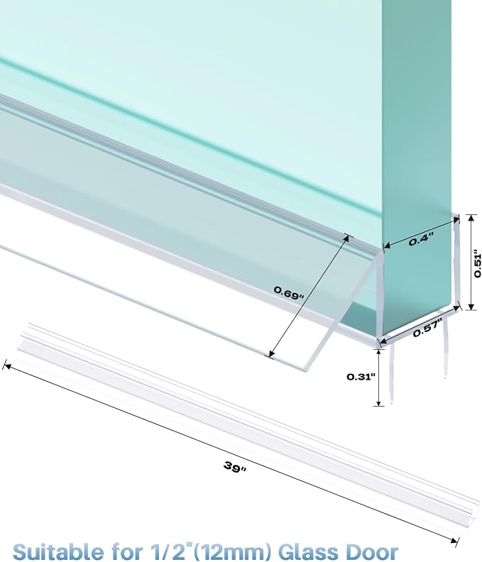 Shower Door Bottom Seal Strip, Ultra Clear PVC, Fits 12mm Thick Glass, Prevents - Image 3