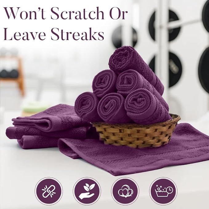 DAN RIVER 12-Pack Premium 100% Cotton Purple Passion Face Towels – Reusable - Image 6