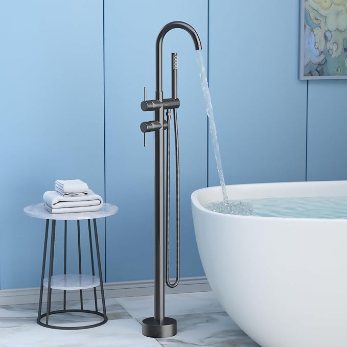 Freestanding Bathtub Faucet, Tub Filler Floor Mount Stand Bathtub Faucet Brass - Image 2