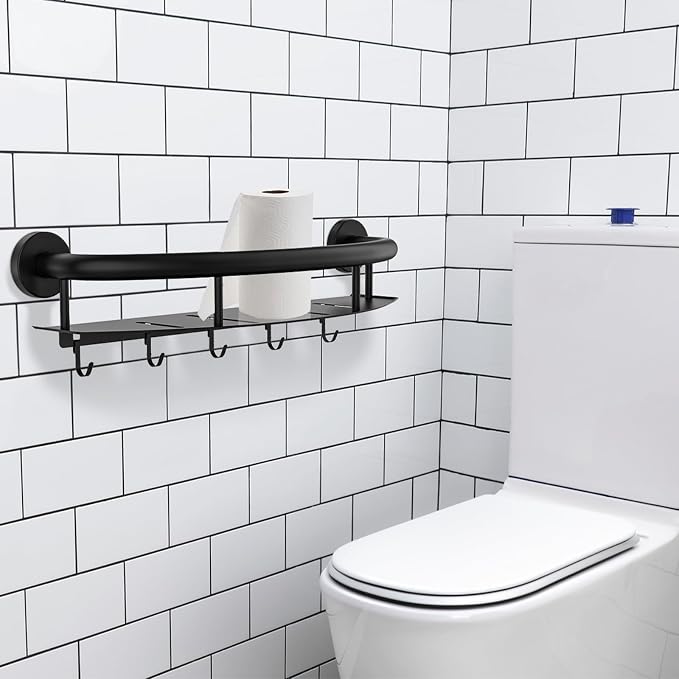 Black Shower Grab Bar Shelf 18 Inch, Zepolu Stainless Steel Shampoo Shelf Grab - Image 6