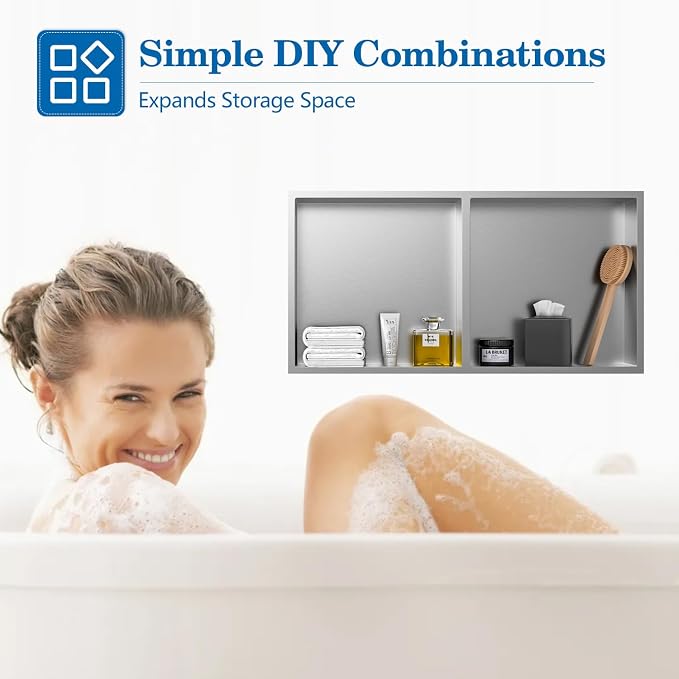 12" x 24" Shower Niche No Tile Needed, 304 Stainless Steel Shower Wall Niche - Image 7