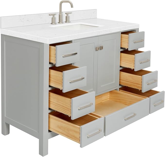 ARIEL Cambridge 48" Grey Bathroom Vanity, 1.5" Edge Carrara White Quartz - Image 3