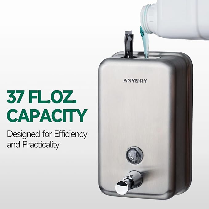 Commercial-Grade Manual Soap Dispenser, Durable Brushed Stainless Steel Finish - Image 5