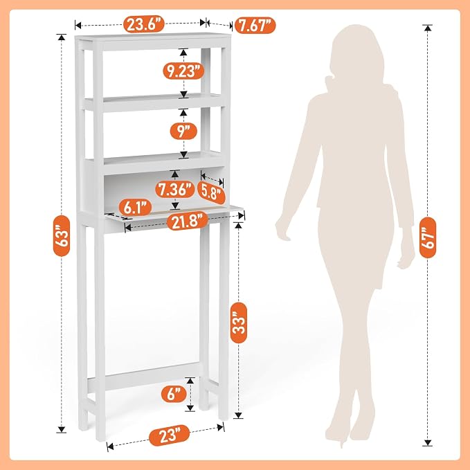 Over The Toilet Storage Cabinet, Behind Toilet Bathroom Organizer - Image 2