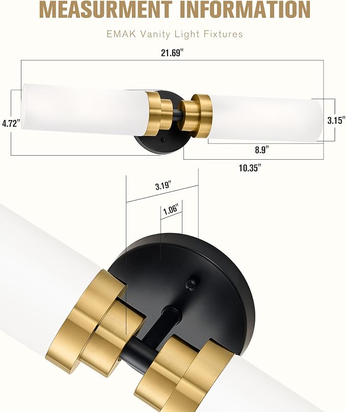 Emak Modern 22 Inch Bathroom Light Fixtures Over Mirror, 2-Light Wall Sconce - Image 4