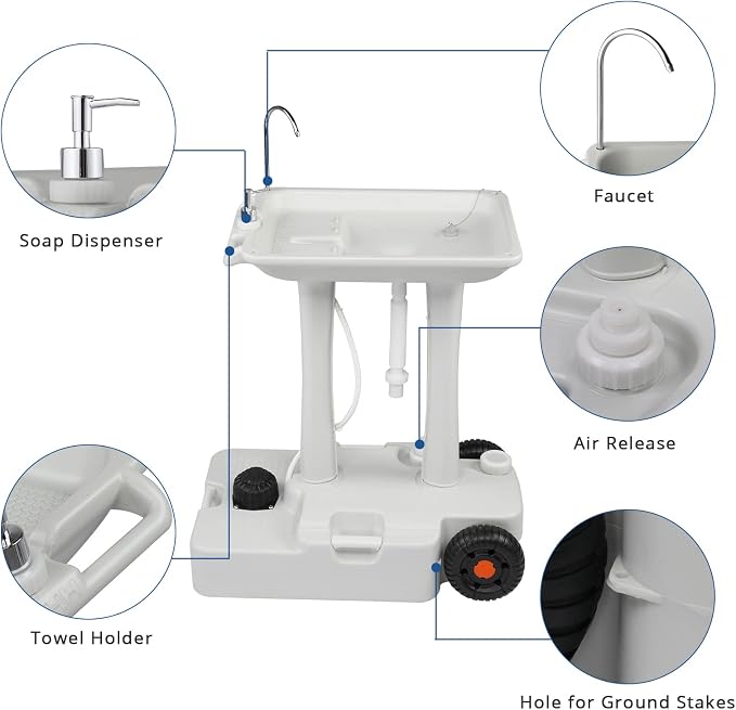 VINGLI 30L Upgraded Portable Sink| Rolling Hand Wash Basin Stand - Image 4