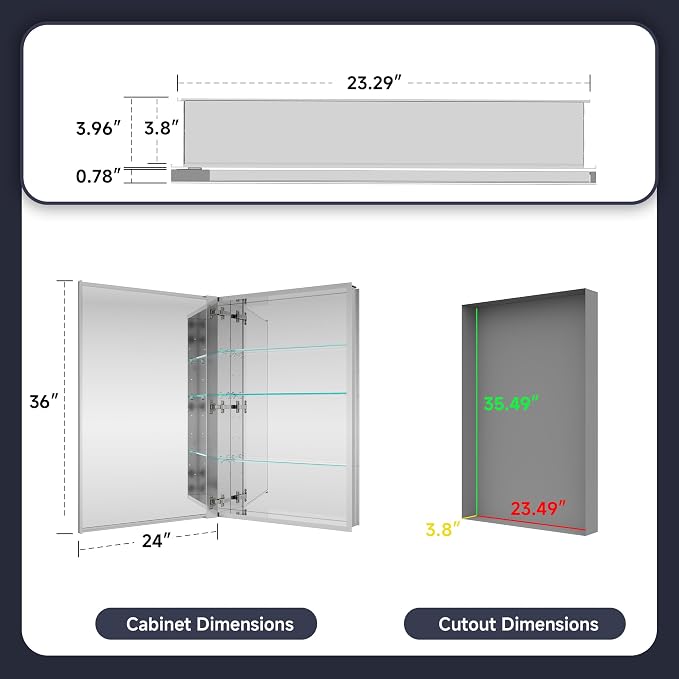 Medicine Cabinet 24" x 36", Bathroom Medicine Cabinet - Image 2
