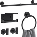 Matte Black Towel Bar Set 5 Pieces Bathroom Hardware Accessories Set Round by Woekme