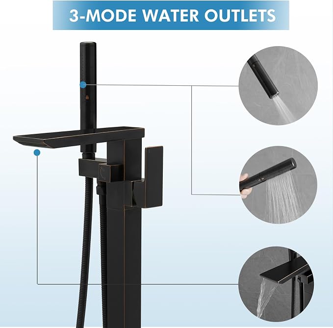 RUMOSE Oil Rubbed Bronze Bathtub Filler Freestanding Tub Filler Floor Mount Tub - Image 3