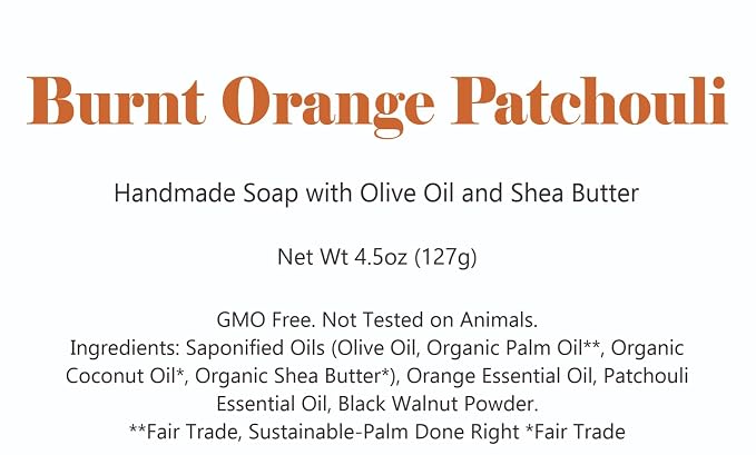 3 Pk Burnt Orange Patchouli Organic Soap Bars, Handmade in USA, Natural & - Image 2