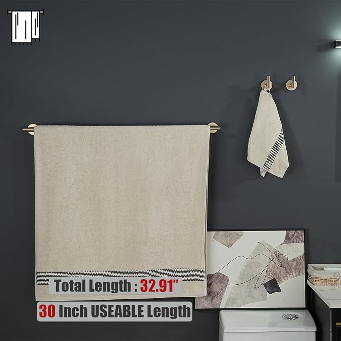 JQK Champagne Bronze Bath Towel Bar, 33 Inch 304 Stainless Steel Thicken 0.8mm - Image 3