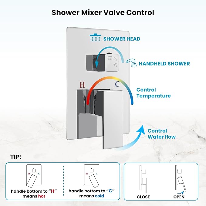gotonovo Rainfall Bathroom Shower System Rain Shower Head and Handle Set Wall - Image 7