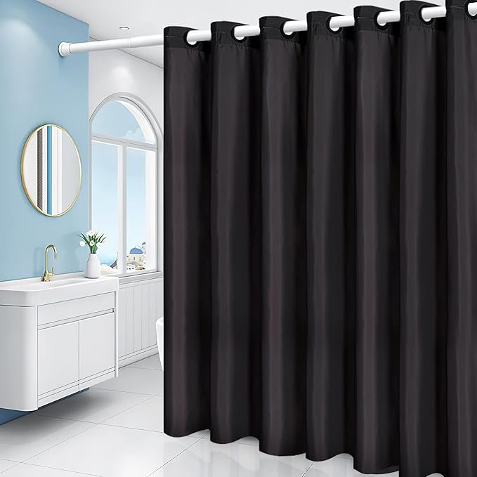 Furlinic No Hooks Needed Black Shower Curtain or Liner, Polyester Fabric - Image 5
