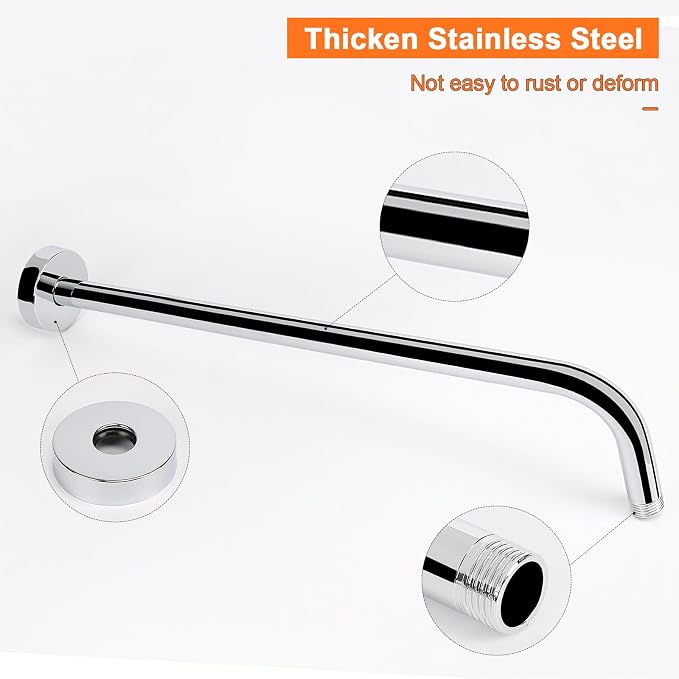 HarJue Shower Arm with Flange and Teflon Tape, Wall Mounted Shower Pipe 304 - Image 4