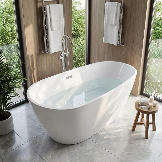 67" Freestanding Acrylic Bathtub, Deep Soaking Tub - Image 5