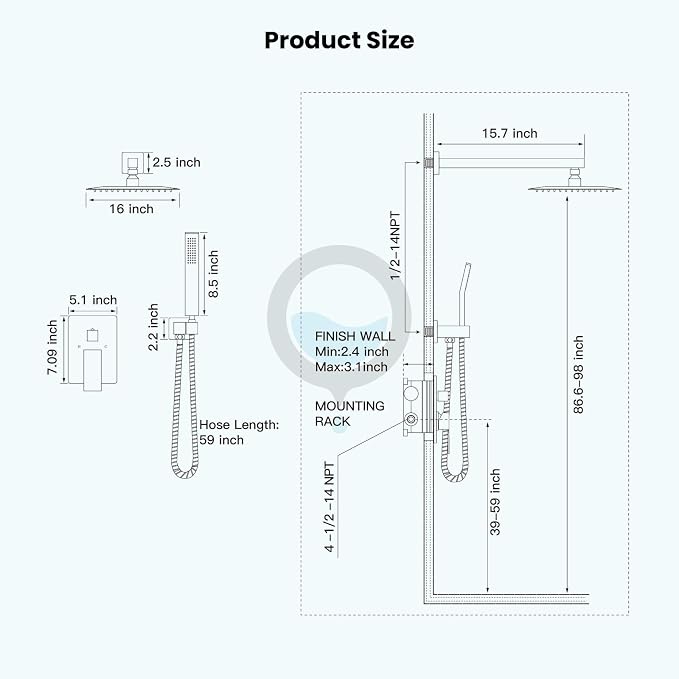 gotonovo Rainfall Bathroom Shower System Rain Shower Head and Handle Set Wall - Image 7