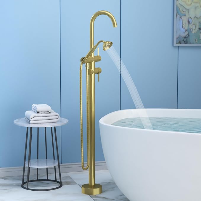 Freestanding Bathtub Faucet, Tub Filler Floor Mount Stand Bathtub Faucet Brass - Image 2