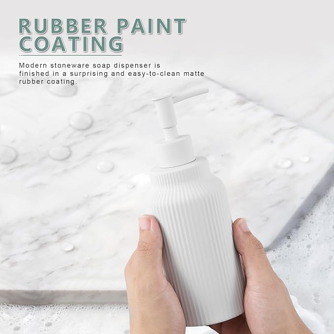 Modern Ceramic Soap Dispenser for Bathroom，14oz Ceramic Soft Touch Hand Lotion - Image 2