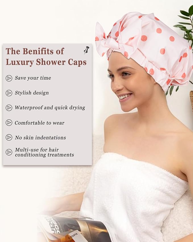 Shower Cap Luxury Shower Caps for Women Reusable Waterproof Hair Cap for Shower - Image 8