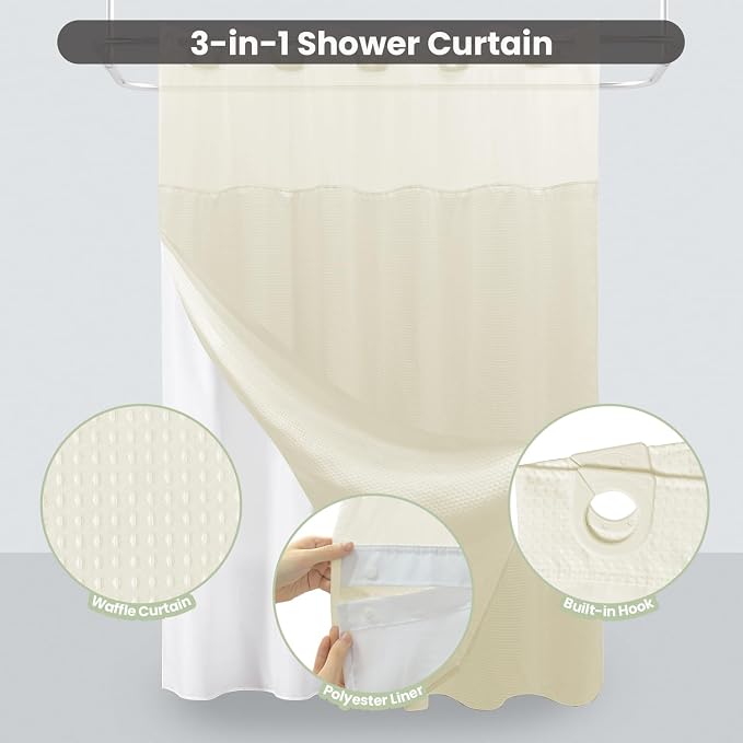 Inhousolu Long No Hook Shower Curtain - Image 2
