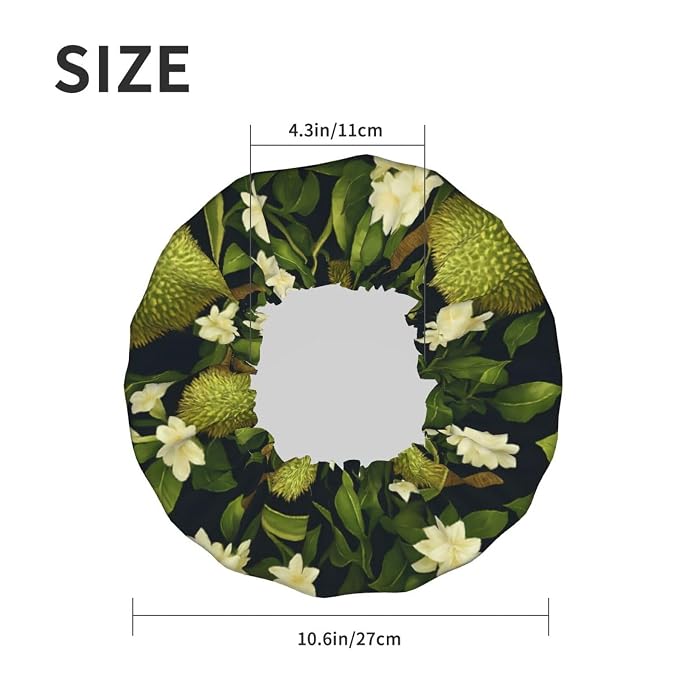 Durian and Floral Shower Cap for Women Reusable Waterproof Stylish Bath Hat - Image 6