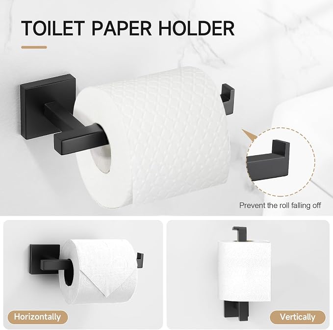 TQKAG 5-Piece Matte Black Bathroom Hardware Set Classic Wall Mounted Bathroom - Image 4