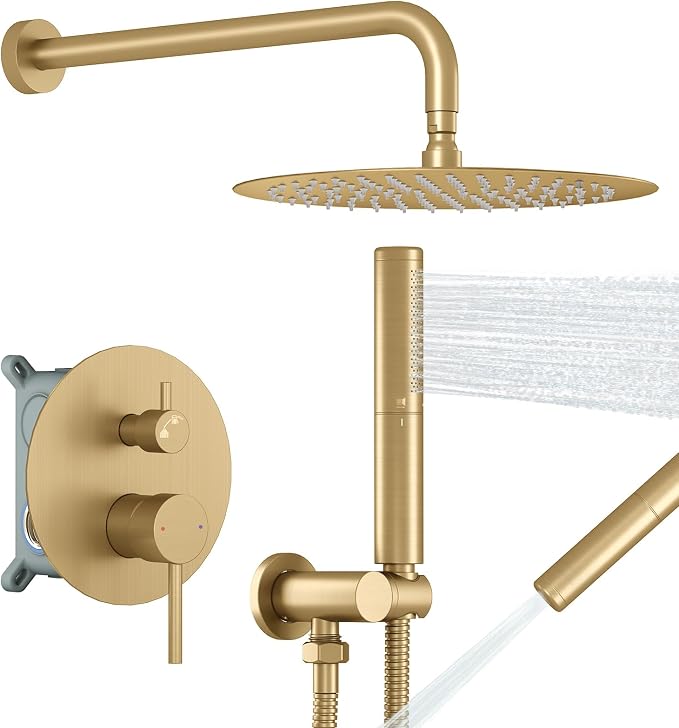 BESy Shower System with 10 Inch Round Rain Shower Head and Handheld Wall Mounted by BESy