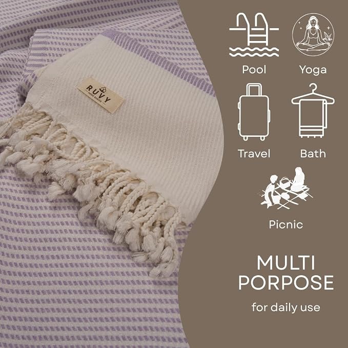 Ruvy Home Basics 2 Pack Turkish Beach Towels – Oversized Quick-Dry Bath Towels - Image 4