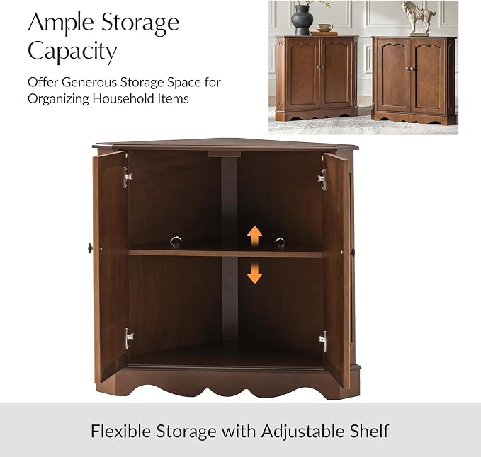 HULALA HOME Traditional Corner Triangle Cabinet, Narrow Storage Organizer - Image 4